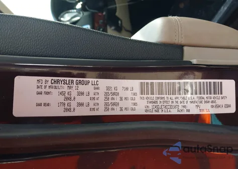 2012 Dodge Durango Citadel z USA, uszkodzony, nr VIN 1C4SDJET0CC331072